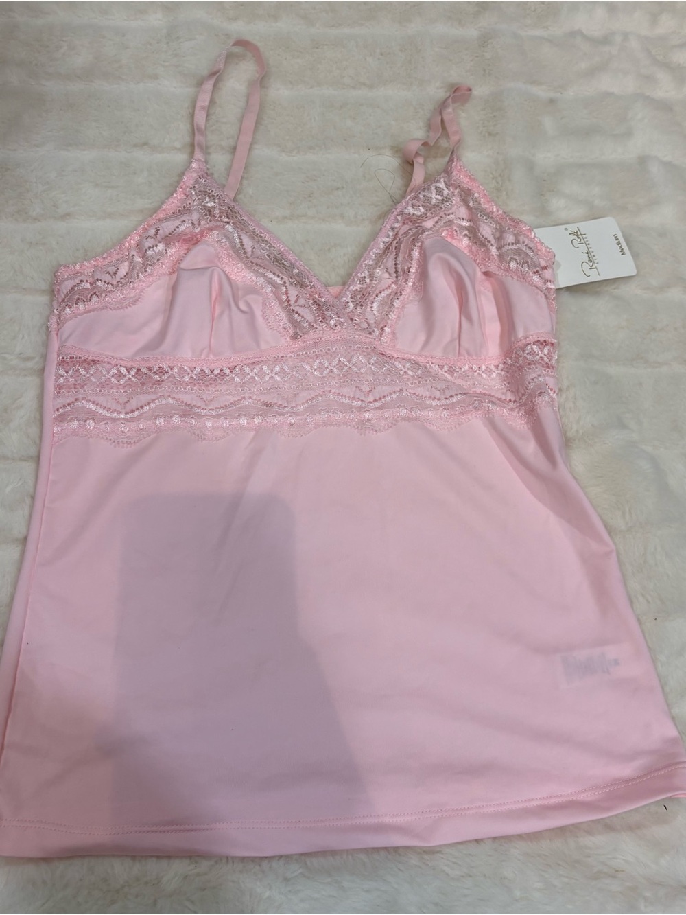 Rene Rofe Light Pink Lace-Trim Chemise Camisole